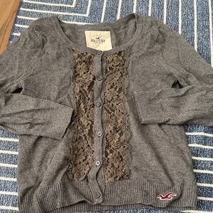 Hollister Charcoal Cardigan with Lace Accent